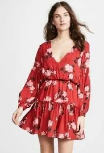 Valencia & Vine Red Floral Mini Blouson Tiered Dress Medium NWT Summer Chic Boho