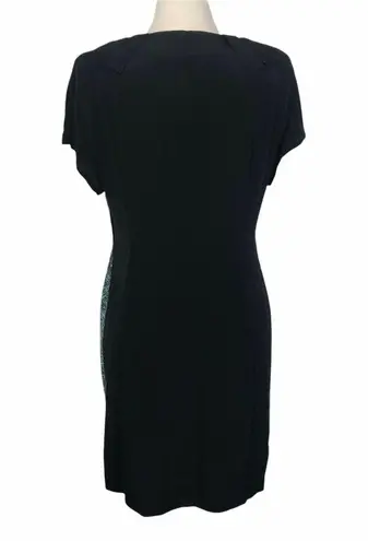 NEW Vena Cava Black Teal Printed Short Sleeve 100% Silk Sheath Dress Womens 10