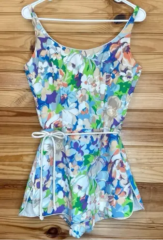 Vintage 1960s John Hanna Floral romper swimsuit playsuit Small/ medium White
