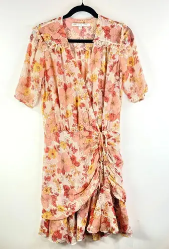 Veronica Beard Women Dress Pink Dakota Mini Wrap Floral V Neck Ruched Size 2