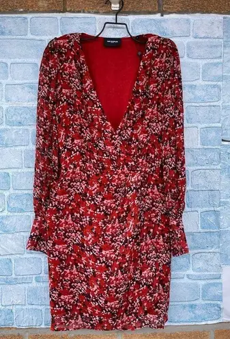 The Kooples FLOWING RED DRESS WITH FLORAL MOTIF SIZE 0