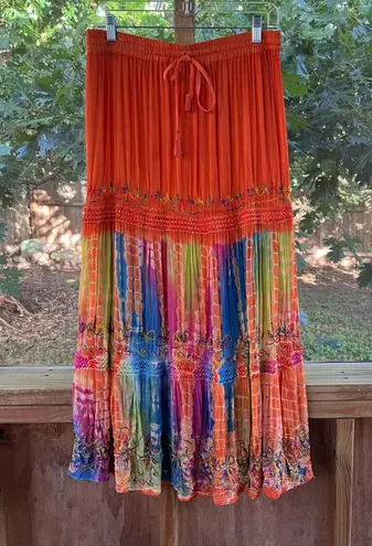 Raiment Women's Vintage Orange Rainbow Pleated Maxi Skirt Size 30" Waist Size M
