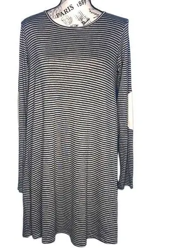 Sweet Claire MEDIUM Striped Elbow Patch Back Button Long Sleeve T-shirt Dress