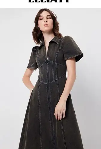 Elliatt Matisse Denim Short Sleeve Midi Dress Black Size S NWT