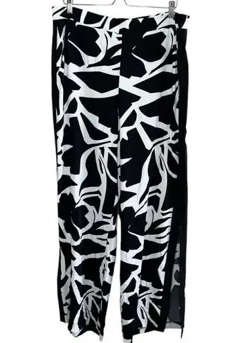 Joseph Ribkoff Womens Black & White Floral Print Slit Wide-Leg Pants 16