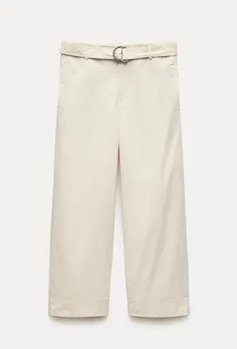 ZARA NWT  ZW COLLECTION POPLIN TROUSERS WITH BUCKLE. Size Large