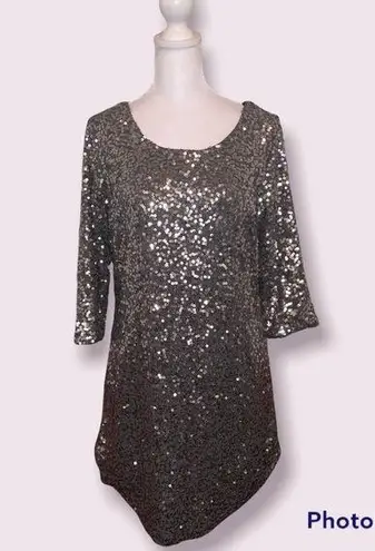 LC Lauren Conrad Lauren Conrad Gray/Silver Sequins Shirt Mini Dress Size Medium NWT