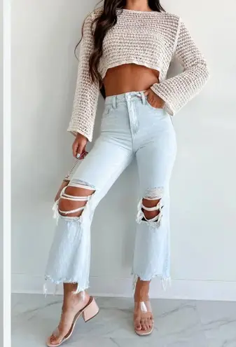 Vervet by Flying Monkey light wash high rise crop flare distressed jeans size 27 Blue