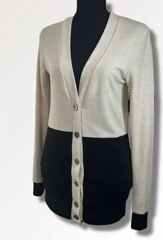 Color Block Button Front Lightweight Cardigan Sweater Sz Sm Women’s Black & Tan