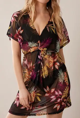 Patrons of Peace Black Tropical Floral Shirt Mini Dress Size Medium