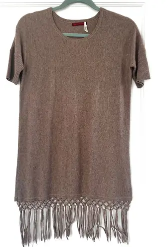 Left On Houston Fringe Hem Sweater Dress Casual Tunic Top XS Angora Blend Brown