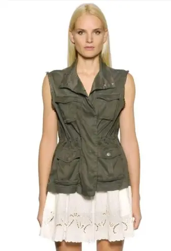 The Kooples - Olive Drab Green Stretch Tencel Field Vest - XXS