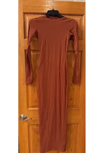 SKIMS Fits Everybody Crew Neck Long Sleeve Dress - Bronze size XS (New)
