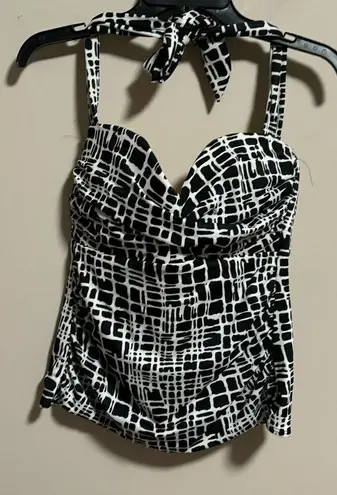 MiracleSuit Tankini Top Barcelona Check Halter Black White Slimming- Size 14 - Image 1