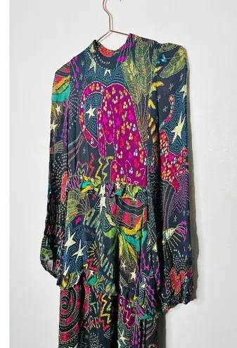 Farm Rio Black Amazonia High Neck Jungle Theme Ruffle Tiers Maxi Dress Size XS