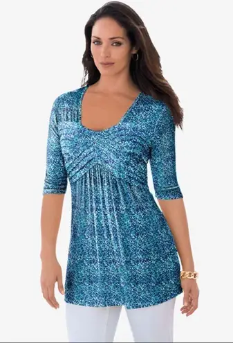 Jessica London | Pleated Tunic Elbow Length Sleeves Stretchy Gray Abstract 12