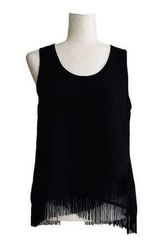 YA Los Angeles Top Blouse Black Silk Blend Sleeveless Fringe Hem Top Small NEW