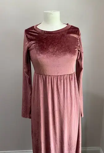 Pink Blush Maeve Pink Velvet Crewneck Modest Maxi Dress Medium