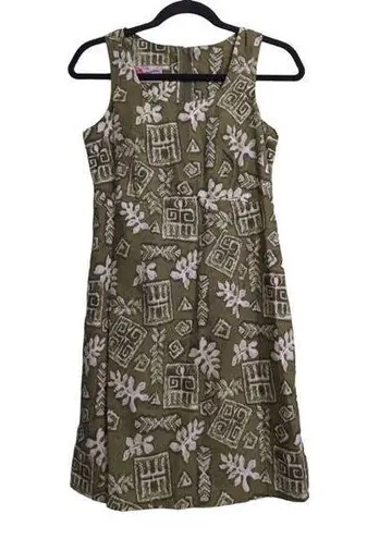 Hilo Hattie Vintage A Line Dress Green Hawaiian Mini Scoop Neck Sleeveless Zip 4 Size M