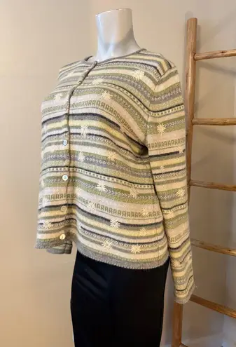 Carroll Reed Wool Blend Button Down Cardigan Long Sleeve Sweater Large Green