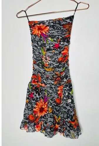 FUZZI Black Red Floral Strapless Lace Mesh Romper Size Medium