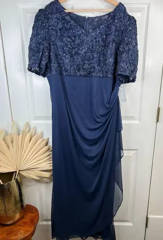 Alex Evenings  Lace Soutache Navy Blue Empire Waist Gown Formal Dress Size 18W