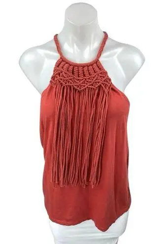ZARA  Red Sleeveless Knit Braided Fringe Cami Camisole Racerback Tank Top Size L