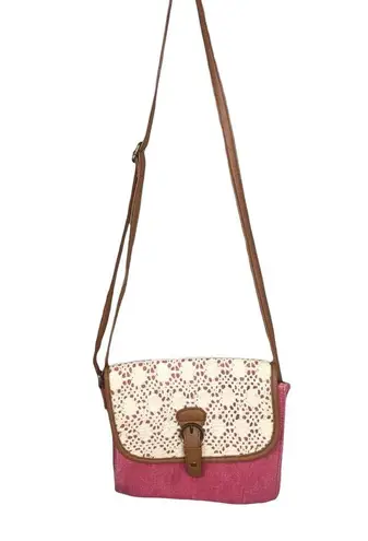 American Eagle Y2k  Coral & White Lace Canvas Cross Body Bag