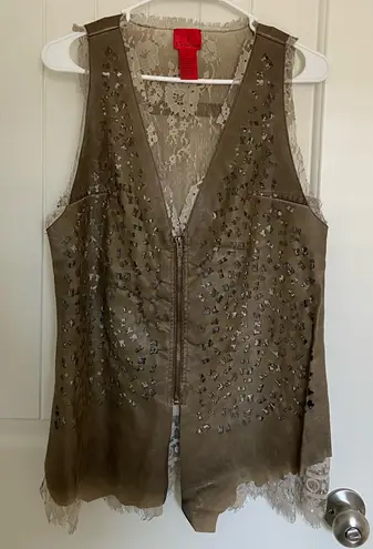 Cristina women’s metallic goldish brown faux leather lace zip front vest medium
