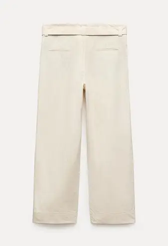 ZARA NWT  ZW COLLECTION POPLIN TROUSERS WITH BUCKLE. Size Large