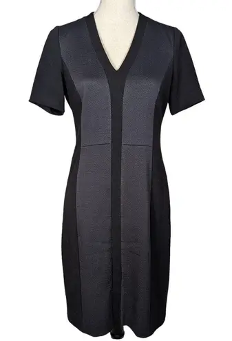 Tahari V-neck Short Sleeve Sheath Dress Black and Gray Size 8