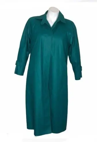 London Fog Trench Coat Zipper Lining Teal Green Womens Size 4 P VINTAGE