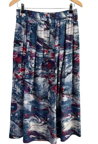 Vintage 80s Selections Manor House Abstract Print Pleated Midi Skirt Blue Red, M Size M