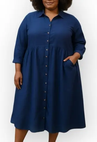 Coldwater Creek Plus Size 18 Blue Corduroy Long Sleeve Button Shirt Dress