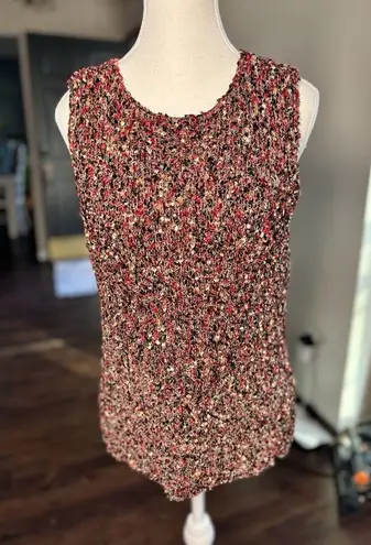 Austin Reed Sleeveless Sweater Rag Knit Top L Red Holiday's Silk Blend Size L