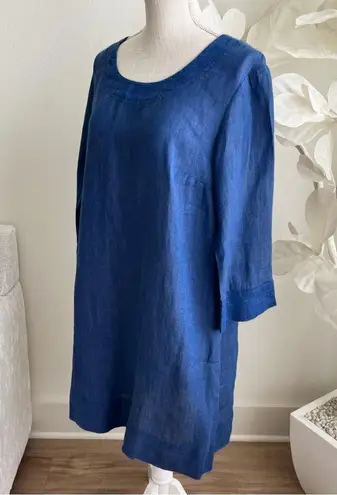 Flax Vibrant Blue Linen Shift Dress