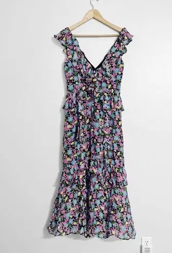 Amur Evita Silk Floral Tiered Midi Dress