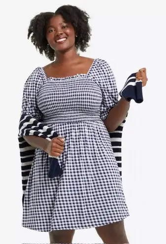 Draper James Gingham Dress Smocked Mini Square Neck Short Sleeve Casual Size 2X
