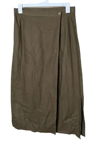 Marla Kim Skirt Womens Size XL Olive Green Wrap Maxi Embroidered Vintage Boho