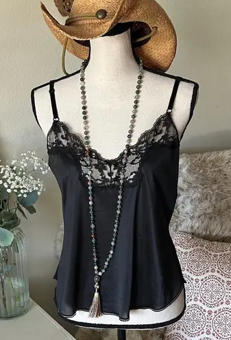 Vtg Maidenform nylon USA union made black lace cami tank 36 med large