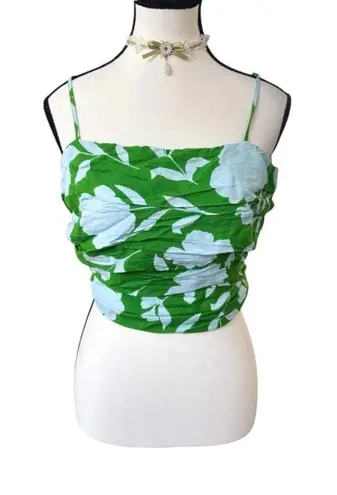 KATE SPADE NY FOR TARGET GREEN FLORAL RUCHED TIE LINEN BLEND TOP MEDIUM NWT.