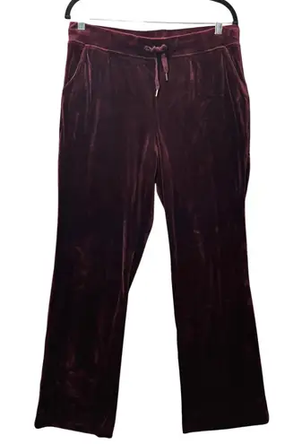 Gloria Vanderbilt Velour Lounge Pants Burgundy Drawstring Waist Wide Leg Size M