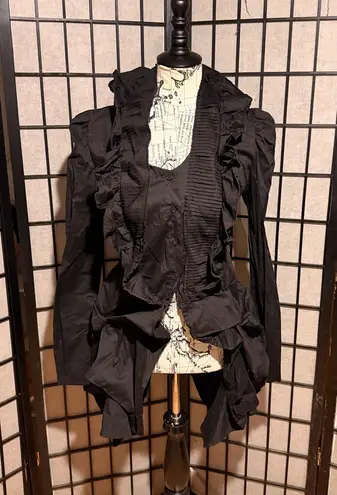 Victorian Steampunk High Low Asymmetric Y2k long sleeve goth Ruffle Jacket shirt Black Size L