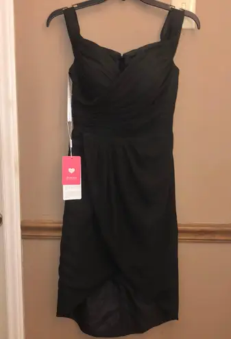 JJ's House Sheath Column Off Shoulder Asymmetrical Chiffon Cocktail Ruffle Dress Black 0