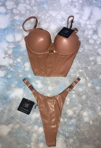 HONEY BIRDETTE Emily Bustier Thong Panty Set Toffee 30DD XS NWT SEXYLUX LINGERIE Gold Size undefined