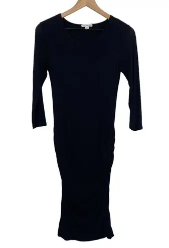 James Perse Standard Jersey Stretch Knit Knee Length Dress Ruched Scoop Black 3