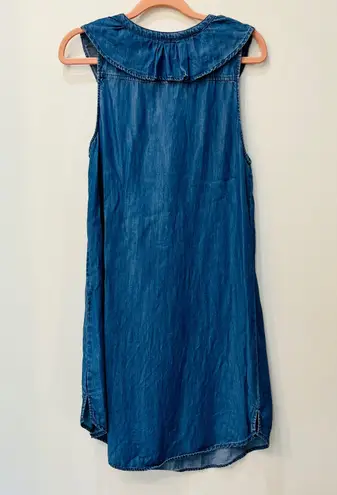 Ethereal boutique Lace Up Frill Neck Chambray denim Dress sz small