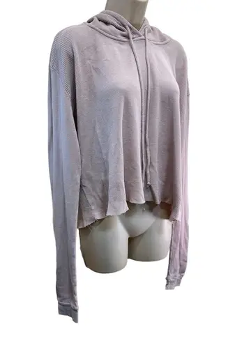 Brandy Melville John Galt Pink Waffle Thermal Hoodie Sweatshirt O/S  oversized Boxy Relaxed Crop