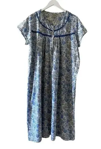 Gold Coast Women's Cotton Nightgown Lightweight Night White Blue SZ 1X #1364 Blue