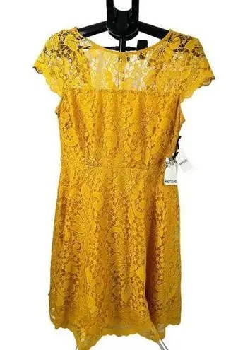 Kensie  Women's Floral-Lace Fit & Flare Dress size 10 mustard yellow NWT